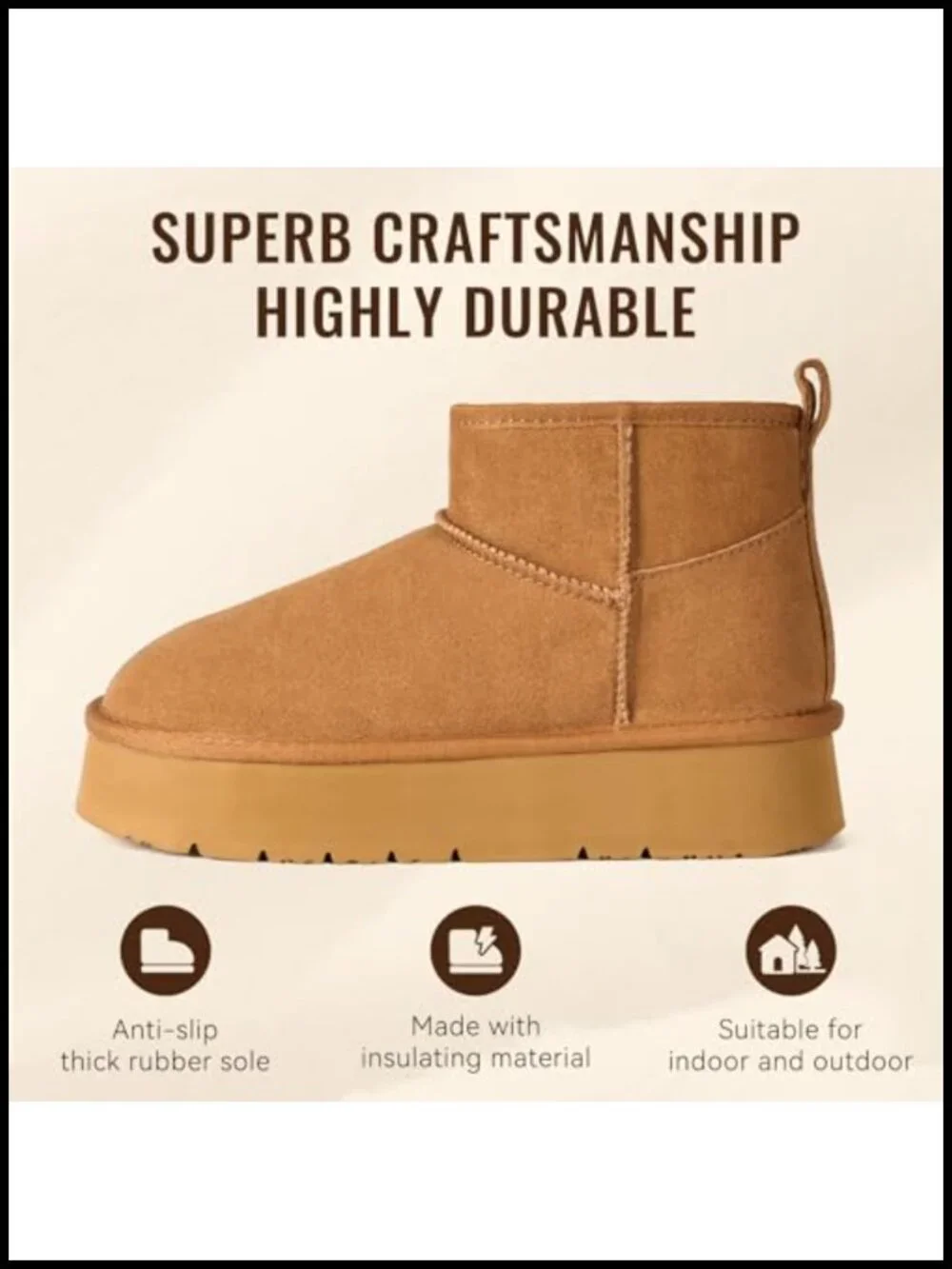 Genuine Suede Platform Ankle Snow Boots with Faux Fur Lining